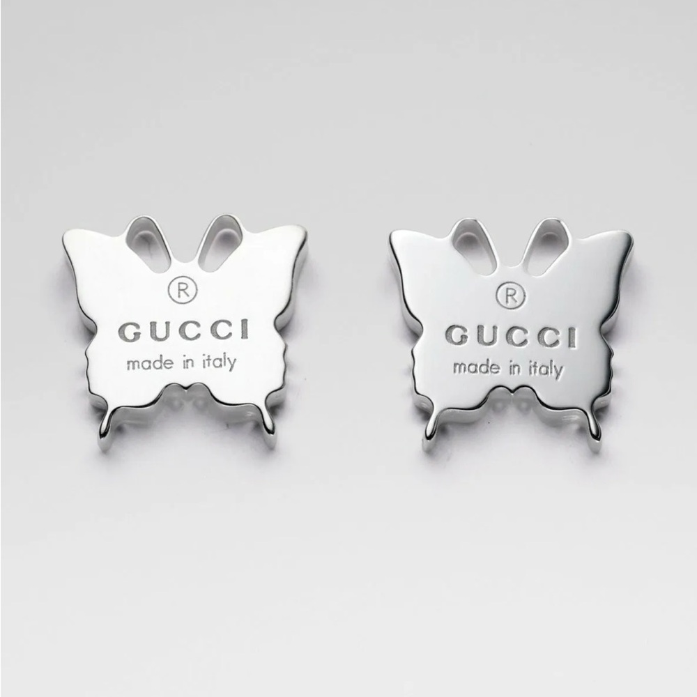 New Gucci .925 Sterling Silver Logo Butterfly Stud Post Earrings